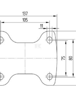 Rueda industrial fija en goma: Ø200 x 46 mm, placa de soporte: 137 x 115 mm. Capacidad: 400 kg, Tente