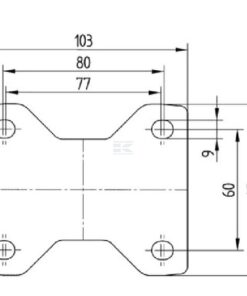 Rueda industrial fija en poliamida: Ø80 x 34 mm, placa de soporte: 103 x 85 mm. Capacidad: 200 kg, Tente
