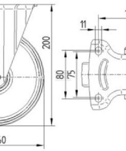 Rueda industrial fija en poliamida: Ø160 x 40 mm, placa de soporte: 137 x 115 mm. Capacidad: 350 kg, Tente