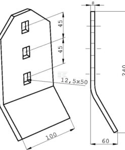 Punta de cultivador 240 x 100 x 8 mm, plana, 3 orificios, válida para Väderstad de Kramp