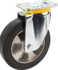Rueda industrial giratoria en goma: Ø200 x 50 mm, placa soporte: 137 x 105 mm. Capacidad: 450 kg, Tente