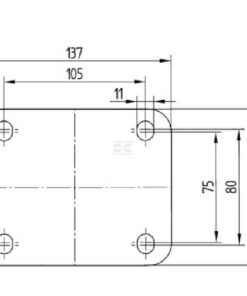 Rueda industrial giratoria en poliuretano: Ø125 x 50 mm, placa soporte: 137 x 105 mm. Capacidad: 500 kg, Tente 6 Rueda industrial giratoria en poliuretano: Ø125 x 50 mm, placa soporte: 137 x 105 mm. Capacidad: 500 kg, Tente