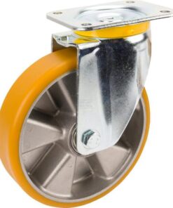Rueda industrial giratoria en poliuretano: Ø200 x 50 mm, placa de soporte: 137 x 105 mm. Capacidad: 800 kg, Tente
