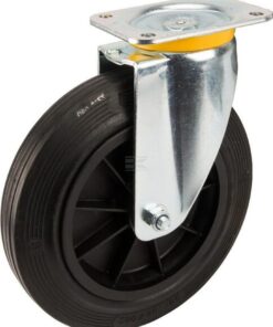 Rueda industrial giratoria en goma: Ø250 x 50 mm, placa soporte: 137 x 105 mm. Capacidad: 295 kg, Tente