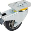 Rueda industrial giratoria en goma: Ø125 x 50 mm, placa soporte con freno: 137 x 105 mm. Capacidad: 300 kg, Tente