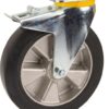 Rueda industrial giratoria en goma: Ø160 x 50 mm, placa soporte con freno: 137 x 105 mm. Capacidad: 350 kg, Tente