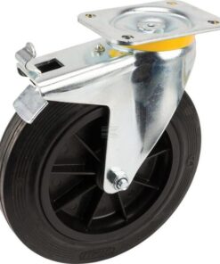 Rueda industrial giratoria en goma: Ø250 x 50 mm, placa soporte con freno: 105 x 137 mm. Capacidad: 500 kg, Tente