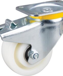 Rueda industrial giratoria en poliamida: Ø125 x 50 mm, placa soporte con freno: 137 x 105 mm. Capacidad: 700 kg, Tente