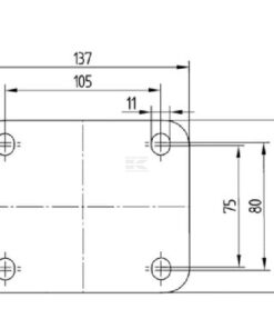 Rueda industrial giratoria en poliamida: Ø125 x 50 mm, placa soporte con freno: 137 x 105 mm. Capacidad: 700 kg, Tente