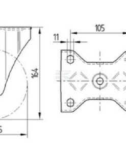 Rueda industrial fija en goma: Ø125 x 50 mm, placa de soporte: 137 x 115 mm. Capacidad: 300 kg, Tente