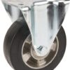 Rueda industrial fija en goma: Ø160 x 50 mm, placa de soporte: 137 x 115 mm. Capacidad: 350 kg, Tente