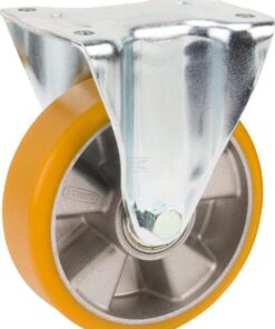 Rueda industrial fija en poliuretano: Ø160 x 50 mm, placa de soporte: 137 x 105 mm. Capacidad: 800 kg, Tente