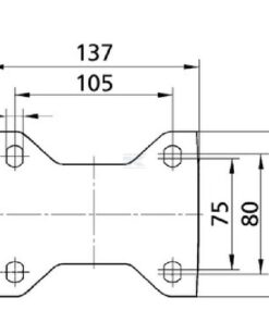 Rueda industrial fija en poliuretano: Ø160 x 50 mm, placa de soporte: 137 x 105 mm. Capacidad: 800 kg, Tente