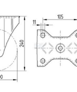 Rueda industrial fija en poliuretano: Ø200 x 50 mm, placa de soporte: 137 x 105 mm. Capacidad: 800 kg, Tente