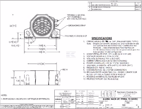 Back up alarm 97dB 12/24V