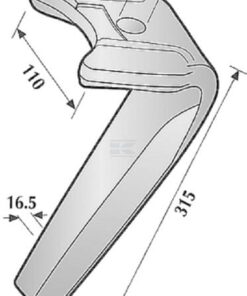 Diente de rotavator lado izdo. longitud: 318 mm, válido para Kuhn, Kramp