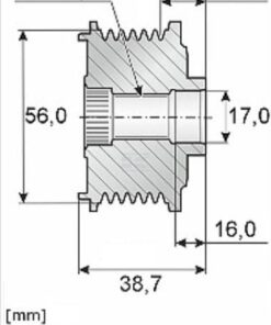 Polea de alternador, rueda libre con desvío de eje 16 mm 7 Polea de alternador, rueda libre con desvío de eje 16 mm
