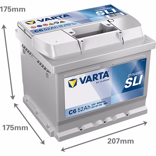 Batería 12 V 52 Ah 520 A C6 VARTA Dynamic SLI 4 Batería, 12V 52Ah 520A, C6 VARTA Dynamic SLI