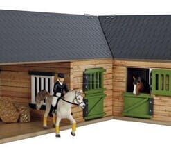 Establo para caballos con 3 boxes y almacén 68x77x27cm 1:24