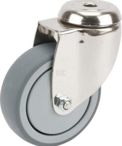 Rueda industrial giratoria en goma: Ø100 x 32 mm, orificio único para pasador en acero inoxidable. Capacidad: 100 kg, Tente