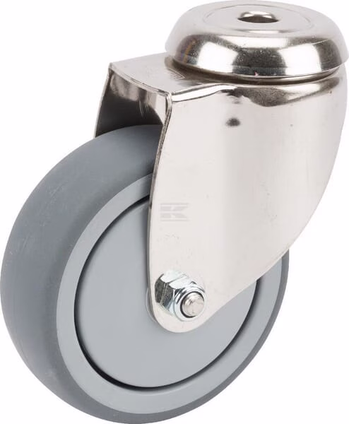 Rueda industrial giratoria en goma: Ø100 x 32 mm, orificio único para pasador en acero inoxidable. Capacidad: 100 kg, Tente 1 Rueda industrial giratoria en goma: Ø100 x 32 mm, orificio único para pasador en acero inoxidable. Capacidad: 100 kg, Tente