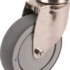 Rueda industrial giratoria en goma: Ø125 x 32 mm, orificio único para pasador en acero inoxidable. Capacidad: 100 kg, Tente