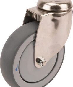 Rueda industrial giratoria en goma: Ø125 x 32 mm, orificio único para pasador en acero inoxidable. Capacidad: 100 kg, Tente