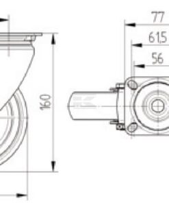 Rueda industrial giratoria en goma: Ø125 x 32 mm, placa soporte en acero inoxidable: 77 x 67 mm. Capacidad: 100 kg, Tente