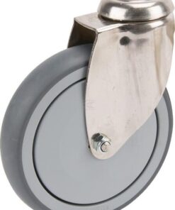 Rueda industrial giratoria en goma: Ø150 x 32 mm, orificio único para pasador en acero inoxidable. Capacidad: 100 kg, Tente