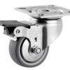 Rueda industrial giratoria en goma: Ø50 x 19 mm, placa soporte en acero inoxidable con freno: 60 x 60 mm. Capacidad: 50 kg, Tente