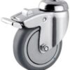 Rueda industrial giratoria en goma: Ø75 x 25 mm, orificio único para pasador en acero inoxidable con freno. Capacidad: 75 kg, Tente