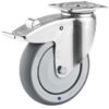 Rueda industrial giratoria en goma: Ø75 x 25 mm, placa soporte en acero inoxidable con freno: 60 x 60 mm. Capacidad: 75 kg, Tente