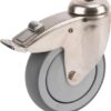 Rueda industrial giratoria en goma: Ø100 x 32 mm, orificio único para pasador en acero inoxidable con freno. Capacidad: 100 kg, Tente
