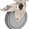 Rueda industrial giratoria en goma: Ø100 x 32 mm, placa soporte en acero inoxidable con freno: 77 x 67 mm. Capacidad: 100 kg, Tente