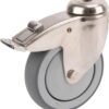 Rueda industrial giratoria en goma: Ø125 x 32 mm, orificio único para pasador en acero inoxidable con freno. Capacidad: 100 kg, Tente