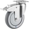 Rueda industrial giratoria en goma: Ø125 x 32 mm, placa soporte en acero inoxidable con freno: 77 x 67 mm. Capacidad: 100 kg, Tente