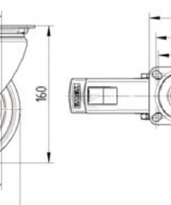 Rueda industrial giratoria en goma: Ø125 x 32 mm, placa soporte en acero inoxidable con freno: 77 x 67 mm. Capacidad: 100 kg, Tente