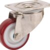 Rueda industrial giratoria en poliuretano: Ø80 x 32 mm, placa soporte en acero inoxidable: 105 x 85 mm. Capacidad: 100 kg, Tente