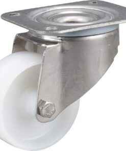 Rueda industrial giratoria en poliamida: Ø80 x 34 mm, placa soporte acero inoxidable: 105 x 85 mm. Capacidad: 200 kg, Tente
