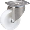 Rueda industrial giratoria en poliamida: Ø100 x 36 mm, placa de soporte acero inoxidable: 105 x 85 mm. Capacidad: 200 kg, Tente