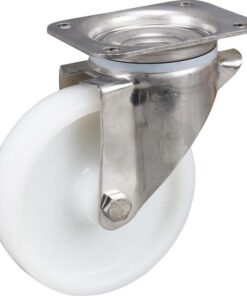 Rueda industrial giratoria en poliamida: Ø160 x 40 mm, placa soporte acero inoxidable: 137 x 105 mm. Capacidad: 500 kg, Tente