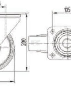 Rueda industrial giratoria en poliamida: Ø160 x 40 mm, placa soporte acero inoxidable: 137 x 105 mm. Capacidad: 500 kg, Tente