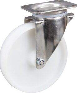 Rueda industrial giratoria en poliamida: Ø200 x 50 mm, placa soporte acero inoxidable: 137 x 105 mm. Capacidad: 500 kg, Tente
