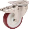 Rueda industrial giratoria en poliuretano: Ø100 x 32 mm, placa soporte acero inoxidable con freno: 105 x 85 mm. Capacidad: 150 kg, Tente