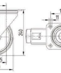 Rueda industrial giratoria en poliuretano: Ø200 x 46 mm, placa soporte en acero inoxidable con freno: 137 x 105 mm. Capacidad: 400 kg, Tente