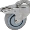 Rueda industrial giratoria: Ø100 x 34 mm, orificio único para pasador, acero inoxidable, con freno. Capacidad: 150 kg, Tente