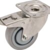 Rueda industrial giratoria en goma: Ø100 x 34 mm, placa soporte en acero inoxidable con freno: 105 x 85 mm. Capacidad: 160 kg, Tente