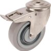 Rueda industrial giratoria: Ø125 x 40 mm, orificio único para pasador, acero inoxidable, con freno. Capacidad: 150 kg, Tente 5 Rueda industrial giratoria: Ø125 x 40 mm, orificio único para pasador, acero inoxidable, con freno. Capacidad: 150 kg, Tente