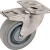 Rueda industrial giratoria en goma: Ø125 x 40 mm, placa soporte en acero inoxidable con freno: 105 x 85 mm. Capacidad: 250 kg, Tente