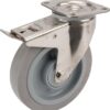 Rueda industrial giratoria en goma: Ø200 x 46 mm, placa soporte en acero inoxidable con freno: 137 x 105 mm. Capacidad: 300 kg, Tente